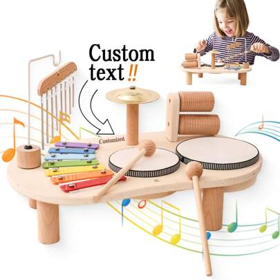 Juguetes musicales Montessori personalizables Tambor xilófono Instrumentos musicales de madera para educación temprana para bebés de 0 a 3 años Juguetes de percusión Instrumentos educativos tempranos como regalo para la familia
