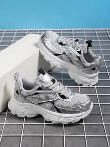 1 Pair Lightweight Youth Casual Sneakers, Breathable Mesh Upper, Fashion Color Matching, Daily Wear Lace-Up Low Top, Shock Absorbing Cap Toe, Sports Shoe For Campus Students