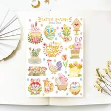 3 STUKS Handgemaakt Stickervel - Pasen | Esthetische Stationery Stickers Met Konijntjes En Bloemen. Geweldig Voor Dagboeken, Enveloppen En Kaarten