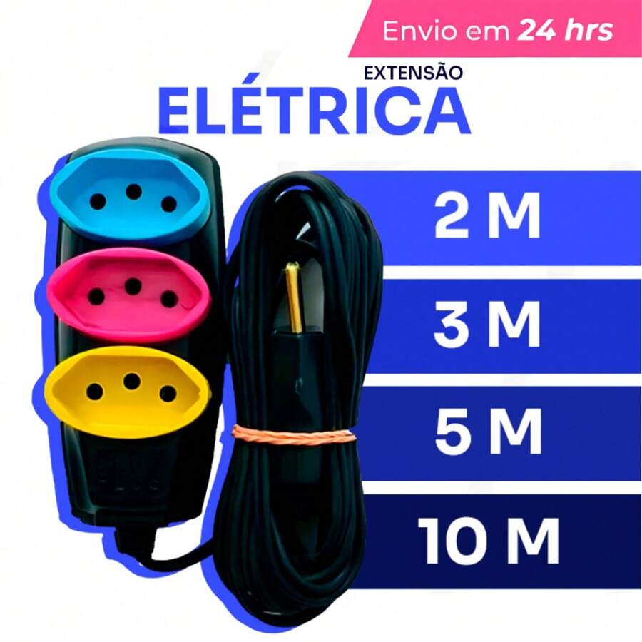 Electrical Extension 2/3/5/10 Meters Bivolt Three-Pole Colored Sockets - Multicolor - View 1