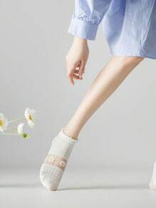 5 双女士轻质花卉和心形透明短袜，春夏 - 白色 - 查看 5