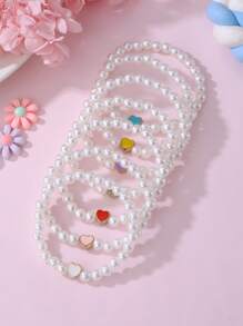 7pcs/Set Fashionable & Elegant Heart Pearl Bracelet Set - Multicolor - View 5