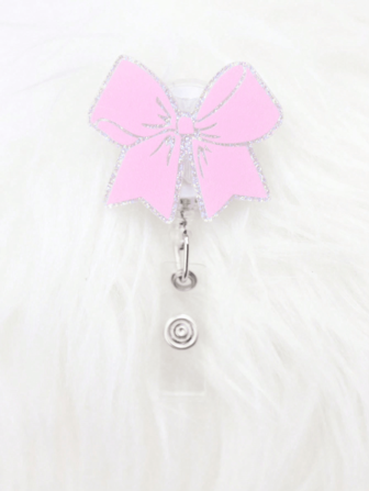 1pc/6pcs Glitter Pink BOW Badge Reel ,Cute Retractable Badge Holder With Clip ID Name Card For Girls Mother's Day Gift RN LPN CNA Nurse Doctor Assistant Medical Staff