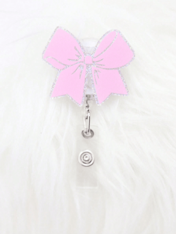 1 Stück/6 Stücke glitzernder rosa Schleifen-Ausweishalter, süße einziehbare Ausweishalterung mit Clip für ID-Karten, Namensschild als Geschenk für Mädchen, Muttertag, RN, LPN, CNA, Krankenschwester, Arzt, Assistent, medizinisches Personal