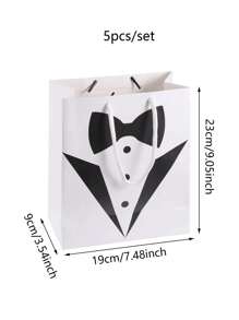 1/5 件带手柄的伴郎礼品袋，9 英寸 X 7.5 英寸 X 3.5 英寸黑色领带衬衫燕尾服图案牛皮纸礼品包装袋，适用于求婚、周年庆典、父亲节、情人节和订婚派对回礼装饰 - 彩色 - 查看 11