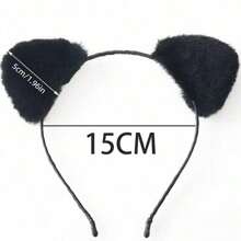 1 chiếc băng đô tai mèo cho nữ, băng đô lông mềm mại, băng đô hóa trang, phụ kiện tóc màu đen, băng đô cài tóc. - màu đen - Xem 5