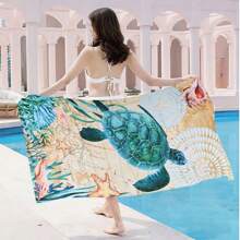 超大海龟沙滩巾、快干沙滩毯、柔软超细纤维海洋动物印花，适合游泳、旅行、锻炼和瑜伽 - 彩色 - 查看 5