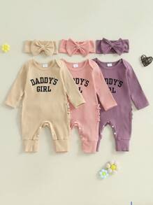 Ropa para recién nacidas Conjunto de regreso a casa "La niña de papá" Pelele/Enterizo de manga larga Prematuros Conjunto de salida del hospital - Morado - Ver 8