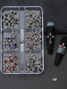 Y2K 指甲饰物 1 盒（60 件）3D 合金 DIY 礼物，适合女孩美甲宝石美甲用品，适用于多种配饰装饰指甲手机壳鞋子衣服包包工艺品 - 彩色 - 查看 12