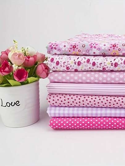 Set de 7 piezas de telas acolchadas y con estampado de flores de la serie del café, adecuadas para costura DIY, collage, costura manual y otras manualidades