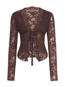 Blusa de manga larga de encaje ajustada y sexy para mujer - Marrón - Ver 7