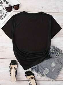 Plus Size Tops Women Clothes Round Neck Pearl - Embellished Lips Pattern Print Short Sleeved T-Shirt Graphic Tees Women Tops