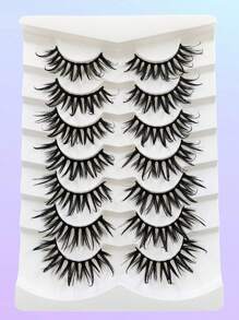 7 Pairs Asiteo 3D Wet Look False Eyelashes, Natural Curly & Thick Curly, Suitable For Cosplay, Cartoon Makeup, Reusable - Spiky Manga Lashes - View 6
