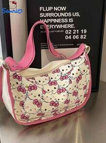 Sanrio Sanrio KT Cat Crossbody Canvas Bag Women's Shoulder Bag Cartoon Cute Dumpling Bag, Large Capacity Storage Bag