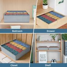 24 格黑色无纺布袜子收纳盒，衣柜抽屉式内衣及配饰收纳盒卧室，收纳盒，家居收纳，适用于女士白色 T 恤、女士黑色裤子、女士冬装、连衣裙、女士冬装、优雅女士连衣裙、女士白衬衫、长袖、女士白色连体裤、女士春装、女士春装、春季、春装、简约、夏季上衣收纳