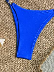 Women's Sexy Bikini 2 Pieces Set, With Glossy Accessories And Special Fabric - Royal Blue - View 4