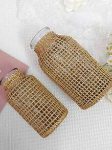 1pc Woven Straight Glass Vase, Transparent Desktop Decor Gifts Birthday Graduation - Multicolor - View 3