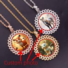 Customized Cubic Zirconia Photo Medallion Rhombus Charm Image Personalized Necklace Picture Memory Pendant Necklace Hip Hop Jewelry