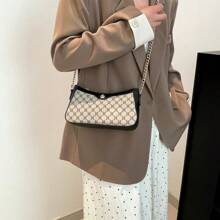 Versatile Patchwork Crossbody Bag For Women, Metal Chain Shoulder Messenger Bag, Underarm Casual Handbag, Diamond-Shaped Pattern, Versatile Work Bag - Black - View 3