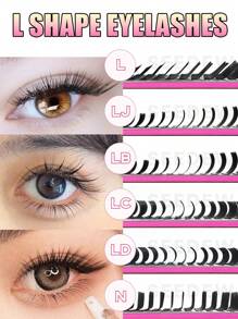 Seedew 1 Sheet 16 Rows L LJ LB LC LD LU(M)N Curled Eyelash Extensions, L-Shaped Special Curl Faux Mink Classic Soft Natural 0.07mm Mixed Length Matte Black Individual Lash Clusters, Lash Clusters, Individual Lashes, False Eyelashes, Eyelash Extensions - Black - View 2