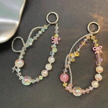 珠子蝴蝶结项链带电镀手机壳挂绳钥匙扣耳机套腕带适合所有手机