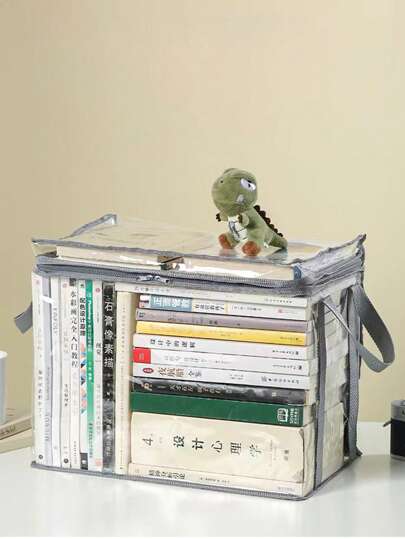 1 pieza Bolsa de almacenamiento de libros de gran capacidad - Portátil, transparente, bolso casual con diseño sencillo para organización fácil, vuelta al colegio, útiles escolares