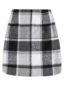 Women's Plaid Skirt Autumn High Waist One-Piece A-Line Pencil Plaid Mini Skirt - Grey - View 3
