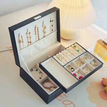 1 pieza Joyero mediano, Estuche de almacenamiento para collares y anillos, Organizador de joyas de doble capa para viajes, Regalo para mujeres y niñas - Multicolor - Ver 7