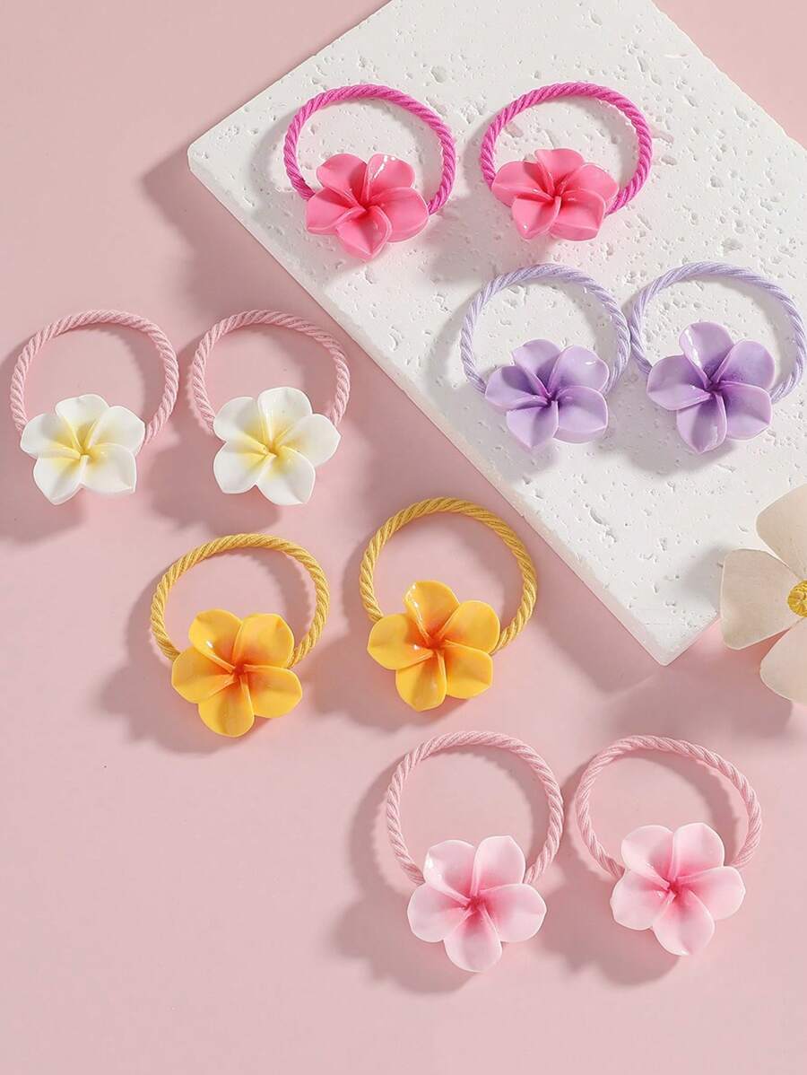 5pcs/10pcs Multicolor Plumeria Hair Scrunchies, Elegant Hair Accessories For Girls And Girl, Suitable For Everyday Use