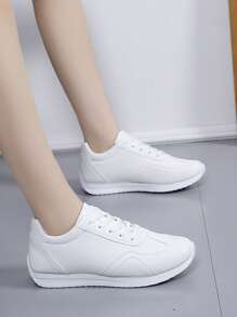Sapatos Femininos Casuais de Bico Redondo com Cadarço, Respiráveis, Tênis de Moda Novos de 2023
