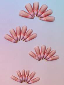 24 Stück/Set mandelförmige Farbverlauf-Nägel in Rosa bis Rot, mit 1 Stück Nagelfeile und 1 Stück Gel-Aufsatznägel, Nagelzubehör - Verschiedenfarbig - Übersicht 3