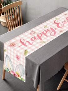 1pc Easter Bunny Table Runner, Bunny Ears Flower Pattern Happy Easter Table Cover, Spring/Summer Seasonal Holiday Kitchen Table Decorations Table Runner For Indoor And Outdoor Family Gatherings Table Cloth, Happy Easter Theme Table Skirt, Easter Indoor Party Decorations Table Set, Colorful Tablecloth Decorations Accessories, Easter Gifts