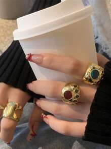 1PC Asymmetric Geometric Chunky Opening Rings For Women Stainless Steel Gold Color Wedding Ring Aesthetic Fashion Jewelry Party Gift