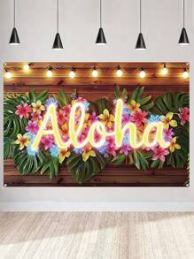 1Pc Hawaiiaanse Aloha Achtergrond, Tropische Achtergronddoek, 150*100cm Achtergronddoek, Hawaii Achtergronddecoratie, Aloha Feestdecoratie, Hawaii Tropische Feestdecoratie, Tropische Themafeestbenodigdheden, Verjaardagsfeestbenodigdheden, Tropische Fotografie Achtergronddecoratie, Bruiloftbenodigdheden, Babyshowerbenodigdheden, Bruidsdouchedecoratie, Vakantiefeestbenodigdheden, Binnen- en Buitengebruik, Zomerdecoratie