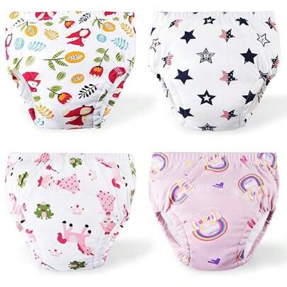 4pcs Toddler Potty Training Pants, Reusable Waterproof Training Underwear, Best Gift For Toddlers And Infants, Multiple Colors (Size Runs Large For Long-Term Wear)