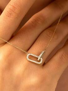 Fashionable 925 Sterling Silver Unique Elegant Zirconia Two Oval Crossed Pendant Necklaces For Women Daily Wear
