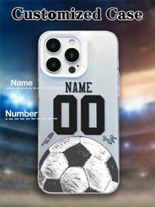 1 aanpasbaar voetbalshirt met nummer en naam, bedrukt met halve voetbaldetails, IMD mat schokbestendig telefoonhoesje, compatibel met 16, 11, 13 Pro Max, 12, 15 Pro Max, zilver, transparant, stijlvol, kleurrijk, vintage, schattig, gecontracteerd, grappig, aangepast, gepersonaliseerd, uniek, ideaal cadeau voor hem, ideaal cadeau voor haar, vriend, vriendin, familie, vrienden, grootouders, stel, voor jubilea, voor verjaardagen