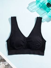 Solid Color Breathable Mesh Yoga Sports Bra With Removable Pads, Shock-Absorbing Wireless
