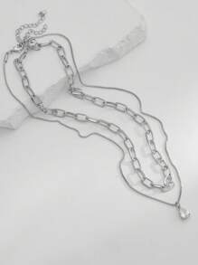 Nooxian 2 Gói Dây chuyền mặt dây chuyền bằng đồng khảm bạc nhiều lớp hình giọt nước lấp lánh bằng đá Zirconia, Vòng cổ thời trang nhiều lớp đa năng, Móc khóa xích ngẫu nhiên Số lượng - Bạc - Xem 4