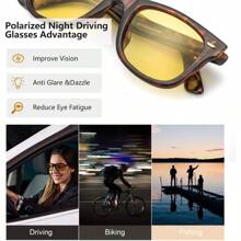 HYCHIC Night-Driving Anti Glare Glasses Yellow Polarized Lens For Foggy/Rainy/Cloudy/Nighttime - UV Protection - 豹紋鏡框/黃色鏡片 - 查看 4
