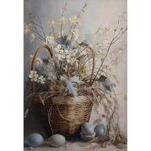1 pieza Cartel de arte de pared Animales botánicos vintage Pascua Conejo Conejito en campo de flores Liebre Póster de cabaña Pintura en lienzo Arte de pared Decoración para el hogar Regalo perfecto para estudio y sala de estar Decoración Canvas sin marco