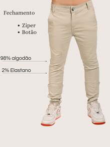Calça Infantil Menino Sarja Com Elastano Juvenil Estilo Alfaiataria - Bege - Visão 8