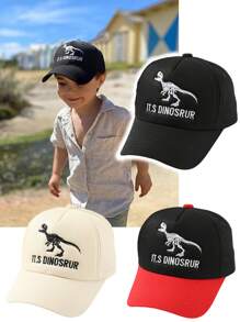 1 pièce Casquette de baseball pour tout-petits de 3 à 8 ans, chapeau de soleil pour bébé, design de broderie de dinosaure et de lettres, réglable, pour garçons et filles