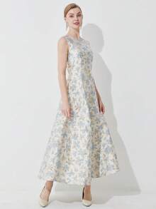 Luxury Jacquard Weave Sleeveless Party Dress For Women, Wedding Guest Dress, Prom Dress