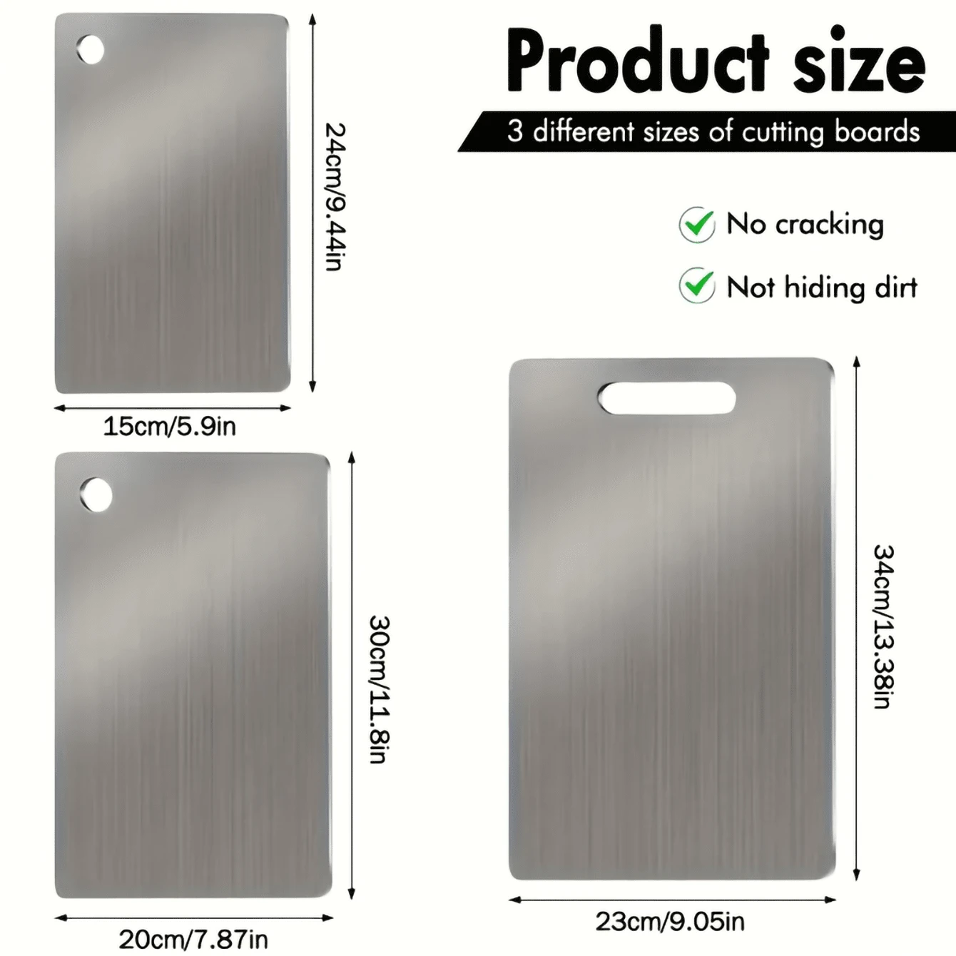 Planche à Découper En Acier Inoxydable Titane - 3 Tailles - Hygiénique Et Facile à Nettoyer