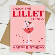 1 tấm thiệp chúc mừng sinh nhật kèm phong bì - Enjoy The Lillet Things, thiệp giấy màu hồng cho bất kỳ ai, bưu thiếp mừng sinh nhật - Nhiều màu - Xem 9