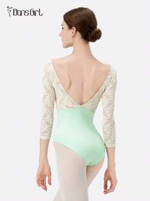 DonsGirl 女士七分袖蕾丝拼接芭蕾舞紧身衣，适合返校演出