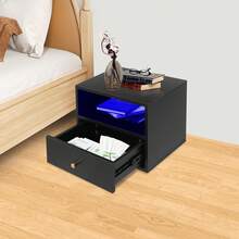 TFCFL Floating Nightstand With Slide Drawers, Floating Bedside Cabinet, Floating Bedside Table With Drawers 17.72*11.81*13.78in - 黑色 - 查看 5