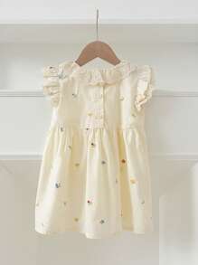 Girls Flutter Sleeves Embroidery Princess Dress, Summer New Arrival Popular Style - Apricot - View 3