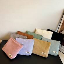 1 件带拉链的灯芯绒旅行化妆包，非常适合美容必需品、防水化妆包、口红包、女士化妆包、小包收纳化妆盒、铅笔盒化妆刷架、洗漱包、化妆包情人节礼物 - 彩色 - 查看 2